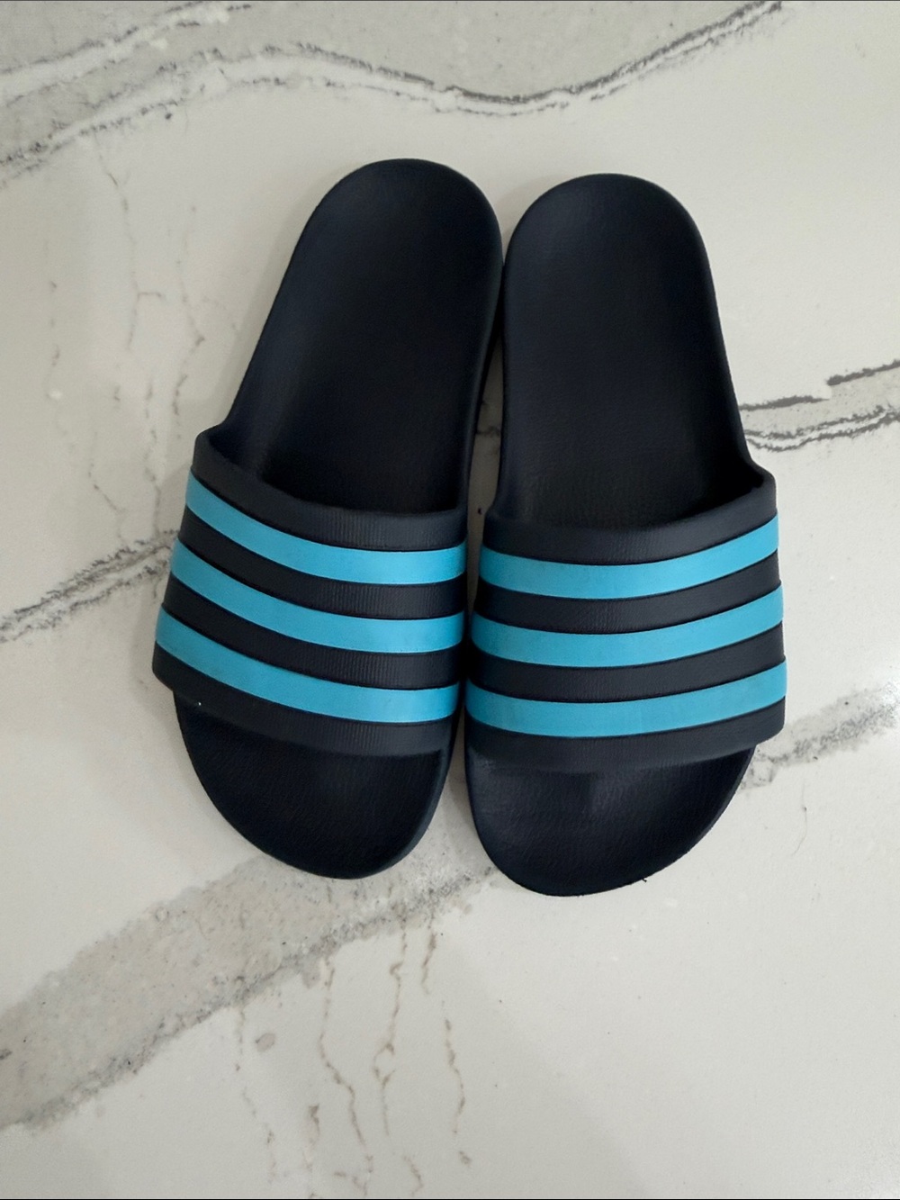 Adidas Unisex Adilette Aqua Slides- Legend Ink- Bright Cyan M7-W8